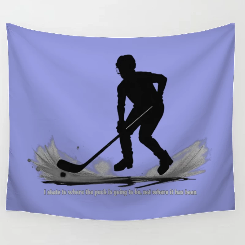 Dynamic Hockey Player Silhouette with Motivational Quote Tapestry