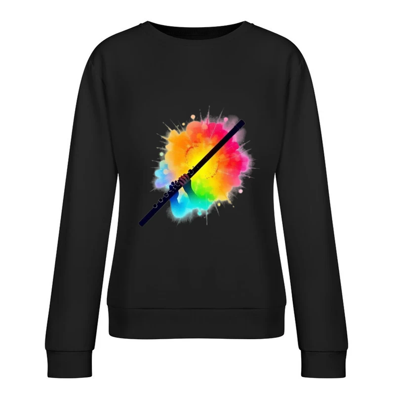 Rainbow Flute with Colorful Watercolor Splash Effect Female Pullover Sweatshirt