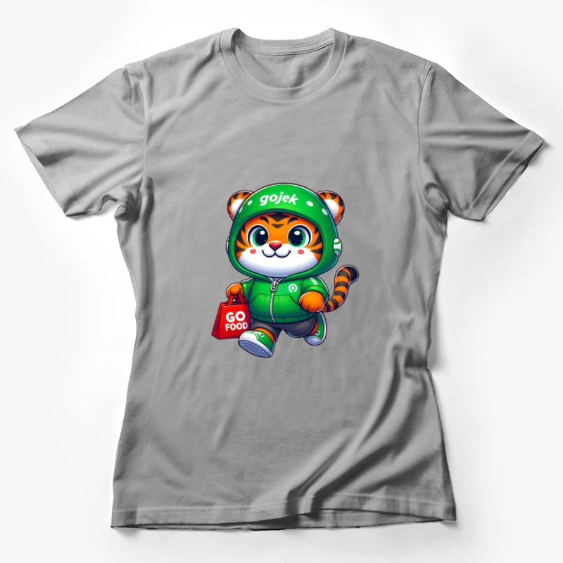 Niedliches Tiger-Maskottchen von Gojek mit GoFood-Tasche Damen T-Shirt