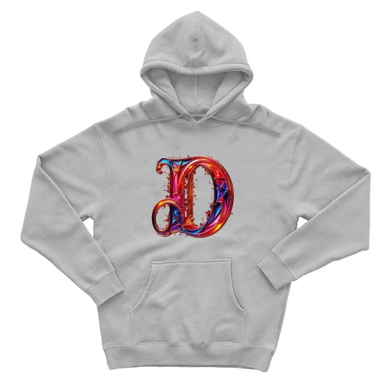 Ornate Gothic Letter D with Vibrant Red and Blue Design Male Pullover Hoodie