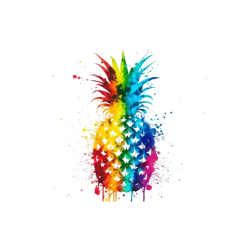 Vibrant Rainbow Watercolor Pineapple Splash Art Tapestry