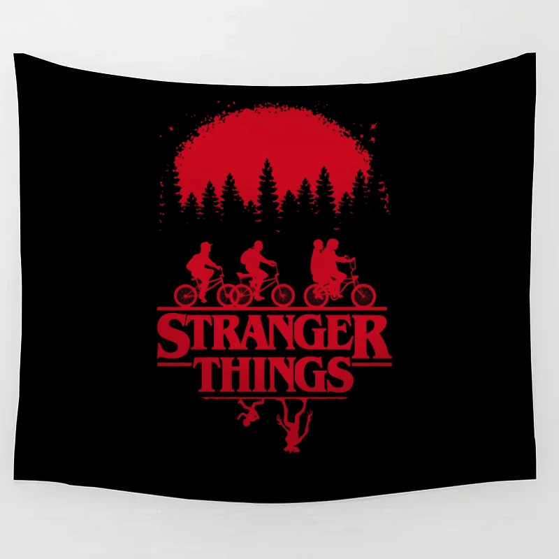 Stranger Things Red Silhouette Poster with Kids on Bikes Tapestry