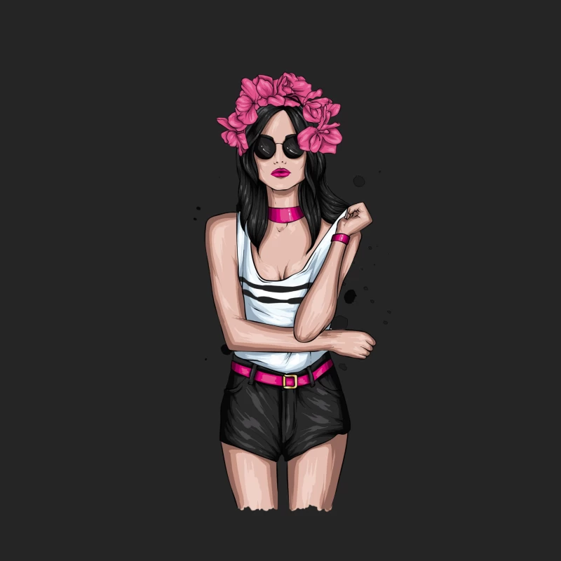 Chic Woman in Sunglasses with Floral Headband Male Pullover Sweatshirt