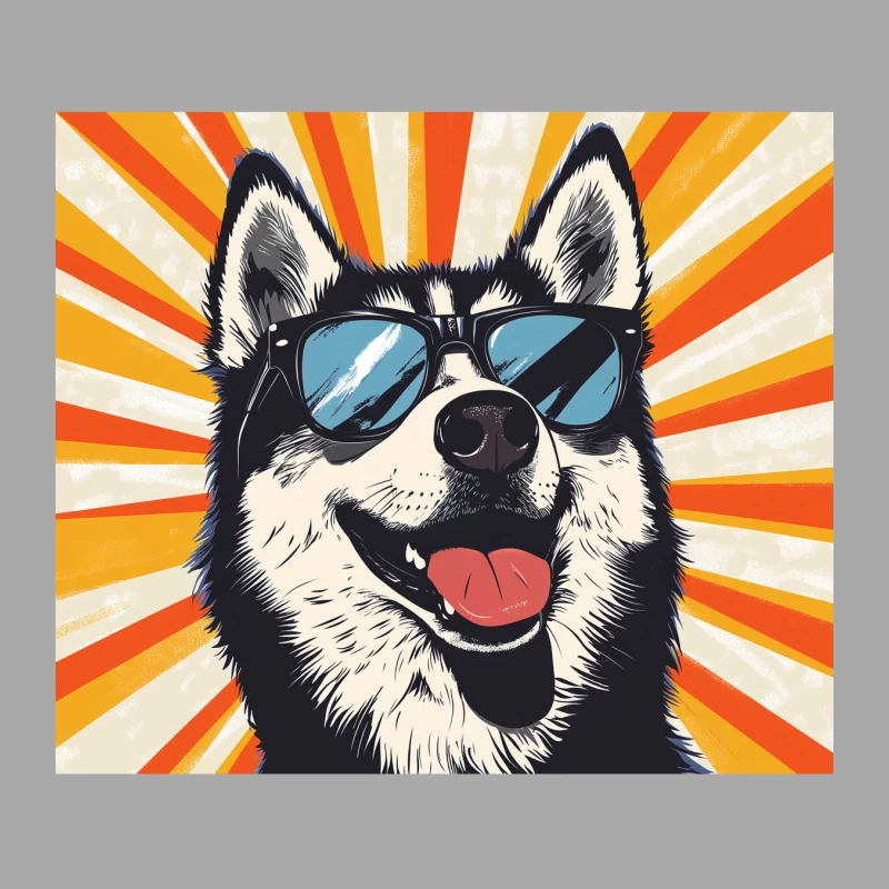 Cool Husky with Sunglasses in Retro Pop Art Style Male Pullover Hoodie