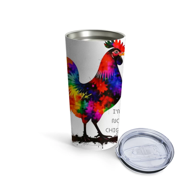 Rainbow Watercolor Rooster with Text Travel Mug