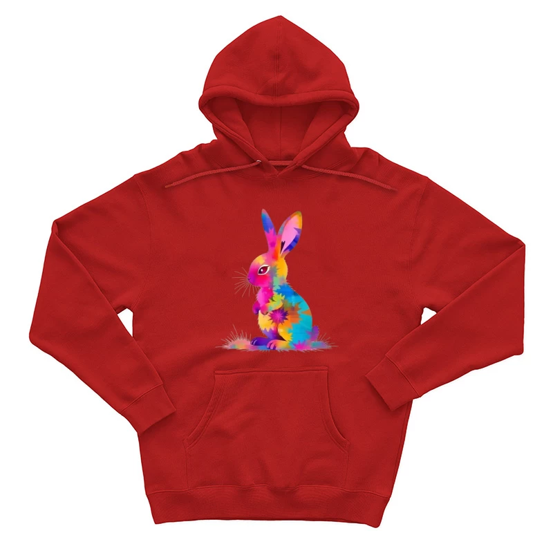 Vibrant Tie-Dye Watercolor Bunny Illustration Male Pullover Hoodie