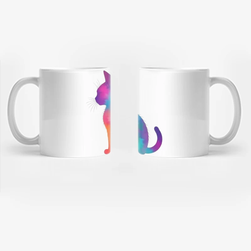 Rainbow Tie-Dye Cat Silhouette Art Coffee Mug