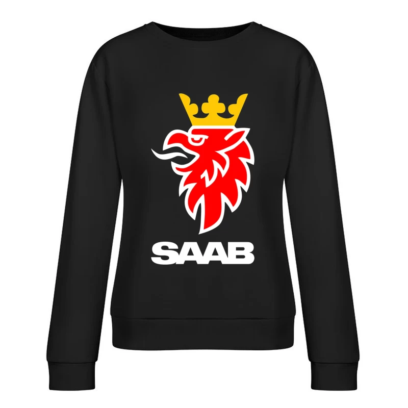 Saab Automotive Red Griffin Logo with Crown Female Pullover Sweatshirt