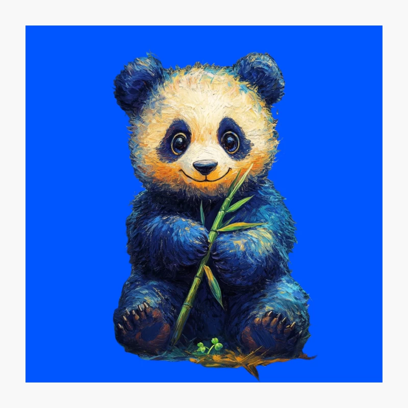 Colorful Artistic Illustration of Cute Panda with Bamboo Pin