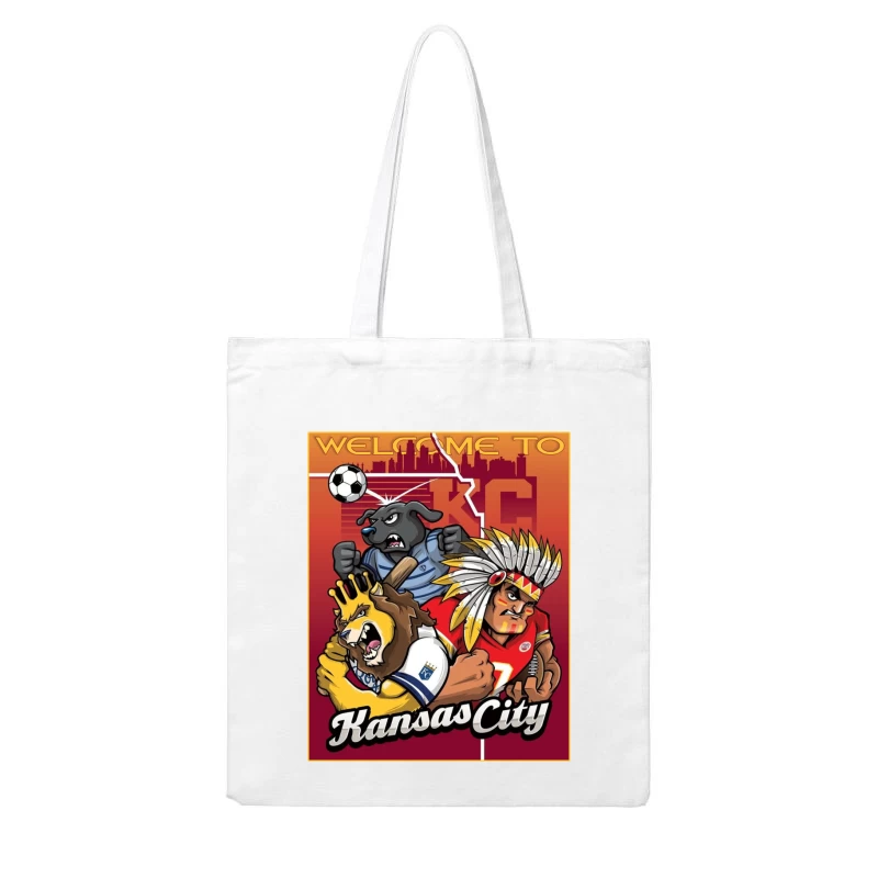 Kansas City Sports Mascots with City Skyline Illustration Cotton Tote Bag