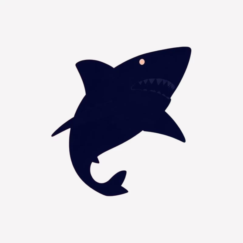 Navy Blue Cartoon Shark Silhouette Male T-Shirt