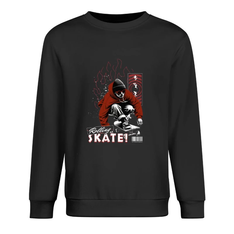 Urban Skateboarder in Red Hoodie - Street Art Style Male Pullover Sweatshirt