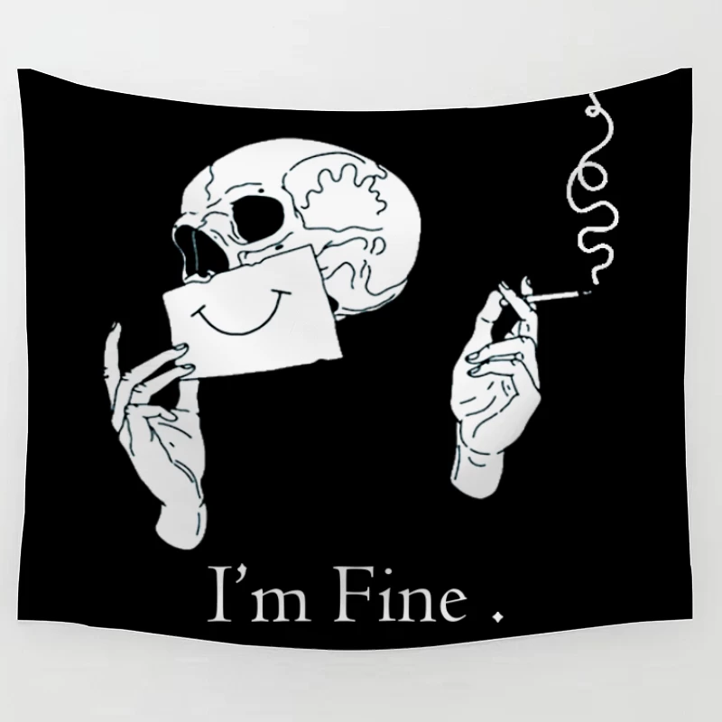 Skull with a Smile and Cigarette Tapestry