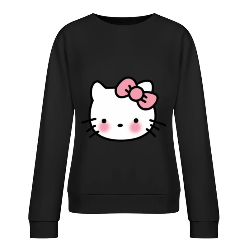 Süßes Katzen-Gesicht mit Schleife Damen Pullover Sweatshirt