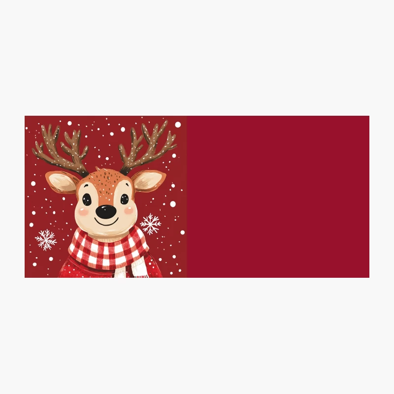 Cute Cartoon Reindeer with Christmas Scarf on Snowy Red Background Coffee Mug
