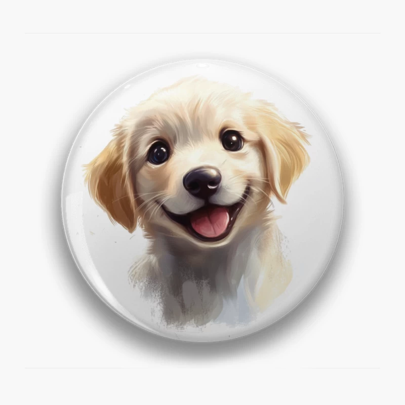 Adorable Smiling Golden Retriever Puppy Digital Portrait Pin