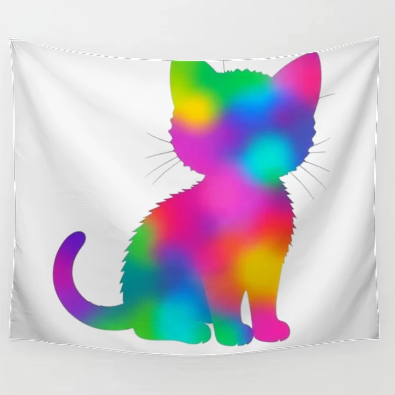 Rainbow Gradient Cat Silhouette Art Tapestry