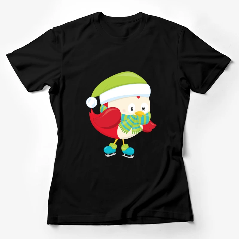 Oiseau mignon avec bonnet et écharpe en patinage Femme T-Shirt