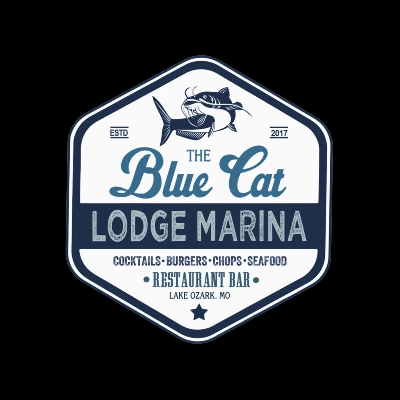 The Blue Cat Lodge Marina Restaurant and Bar - Vintage Nautical Logo Design Mouse Pad