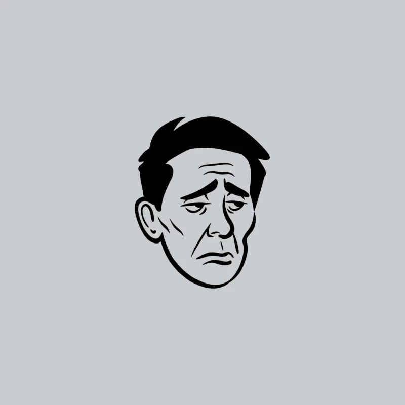 Minimalist Black and White Portrait Illustration with Sad Expression Baseball Cap