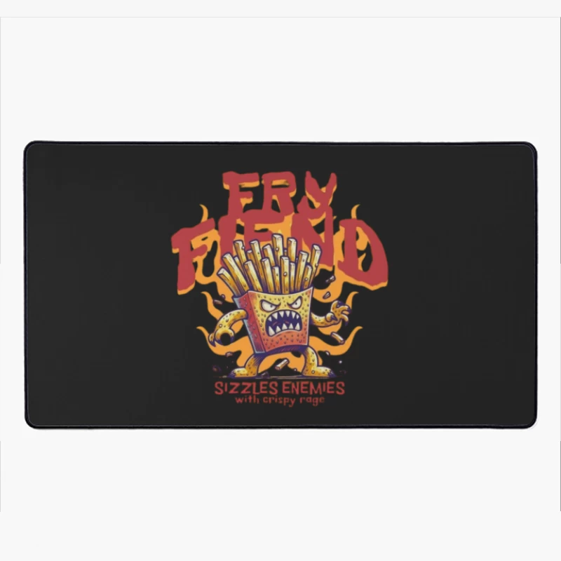 Angry French Fries Monster Character with Flames Illustration Desk Mat