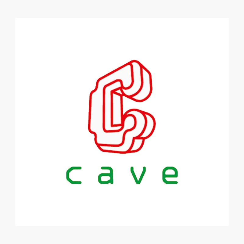 Cave: Red Geometric Logo with Green Text Throw Pillow