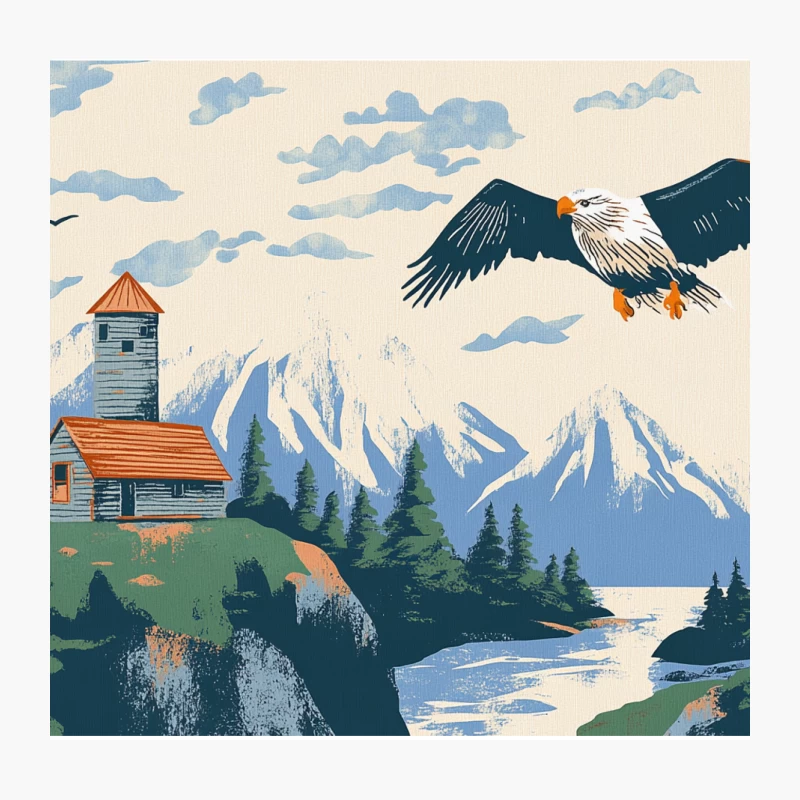 Majestic Bald Eagle Soaring Over Mountain Wilderness Landscape Throw Pillow