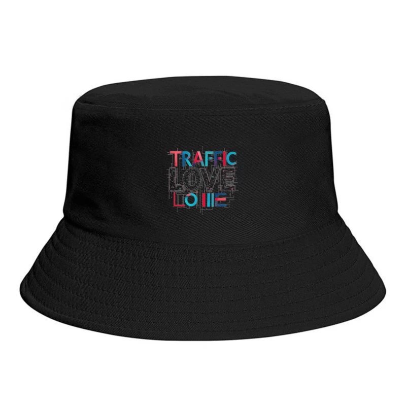 Traffic Love Typography with Technical Design Elements Bucket Hat