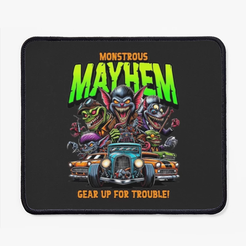 Monstrous Mayhem: Hot Rod Monsters Racing Retro Design Mouse Pad