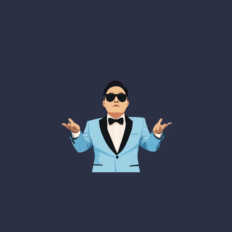 Stylish Cartoon Man in Blue Suit and Sunglasses Bucket Hat