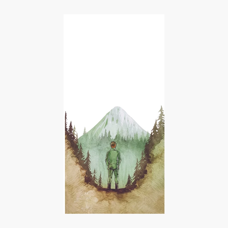 Solitary Hiker Admiring Mountain Landscape in Watercolor iPhone Case