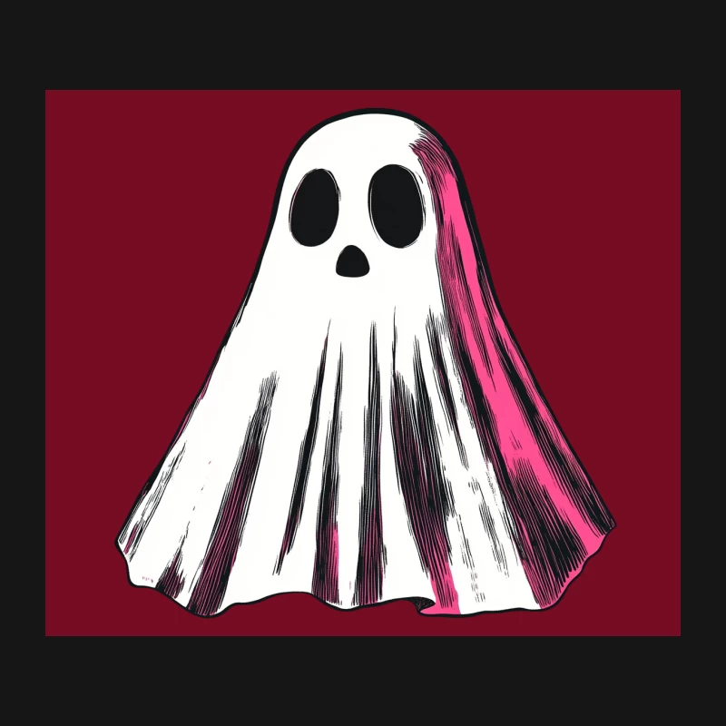 Spooky Cartoon Ghost with Pink Accent for Halloween Mouse Pad