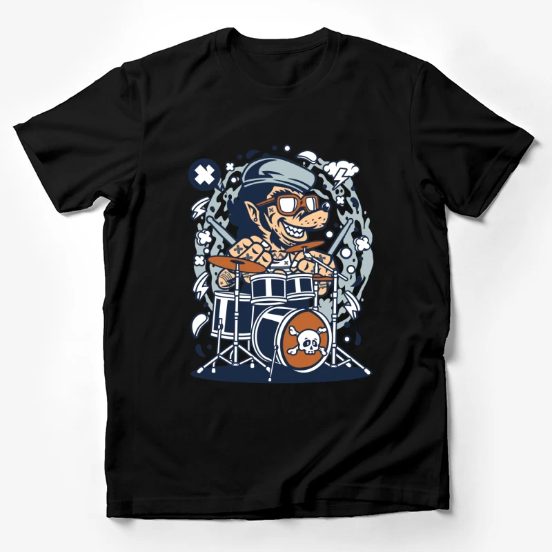 Batteur rock cartoon avec lunettes Homme T-Shirt