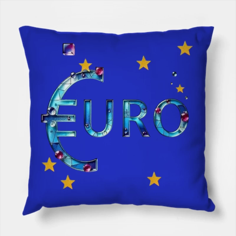 Decorative Crystal Euro Symbol with European Stars Throw Pillow