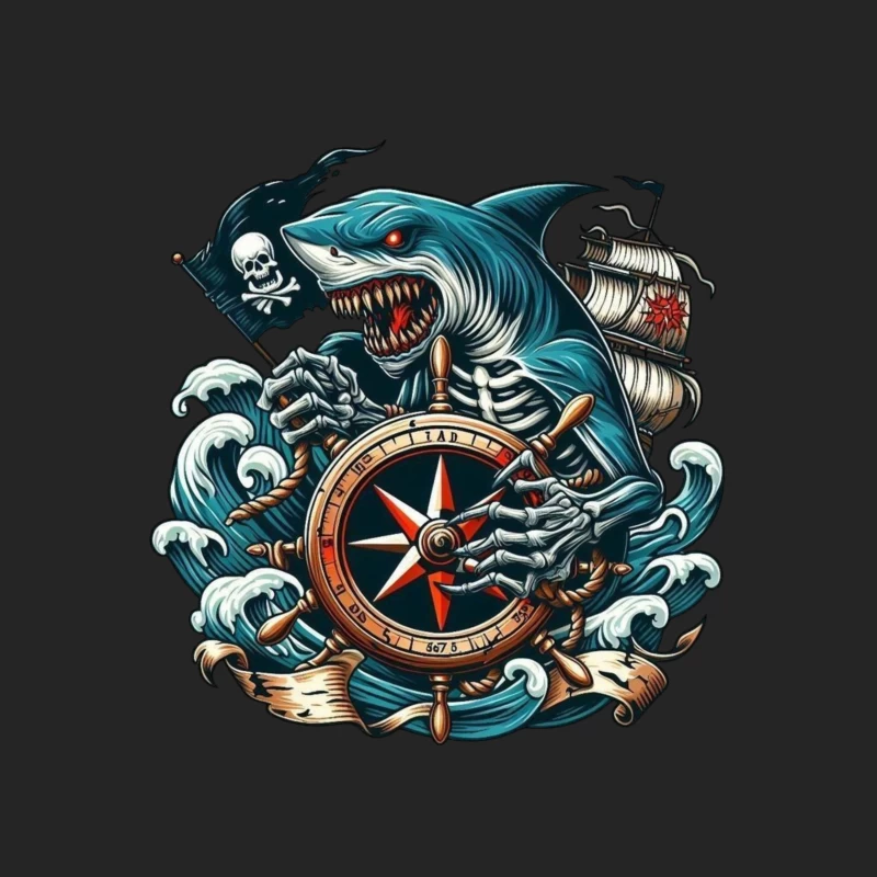 Pirate Shark with Compass and Ship Male Pullover Sweatshirt