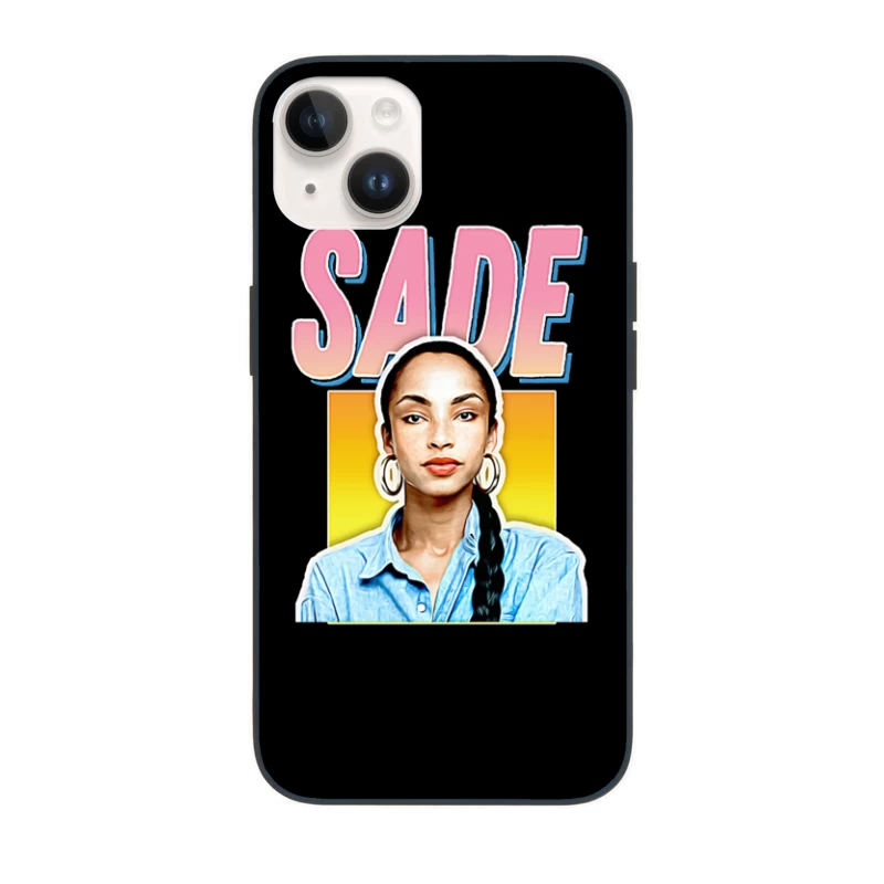 Stylized Pop Art Portrait with Pink "SADE" Text iPhone Case