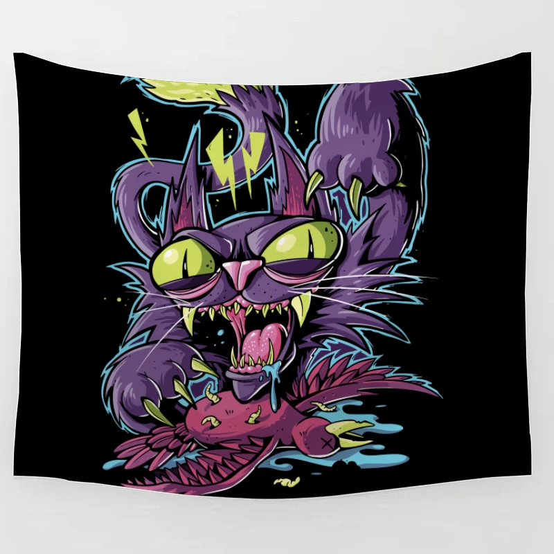 Angry Cartoon Cat Illustration Tapestry