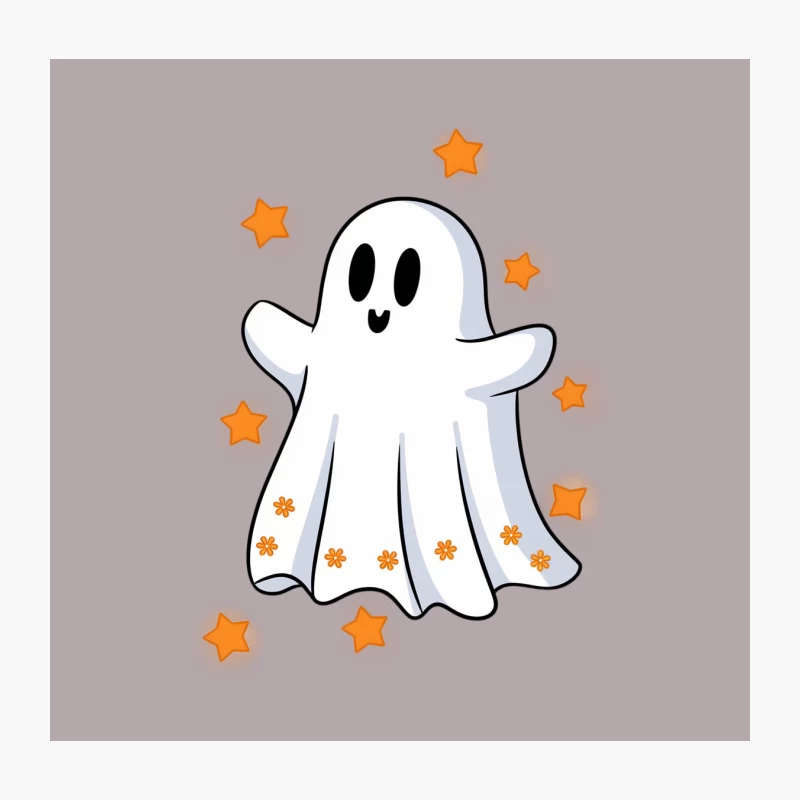 Cute Cartoon Ghost with Stars Halloween Illustration Throw Pillow