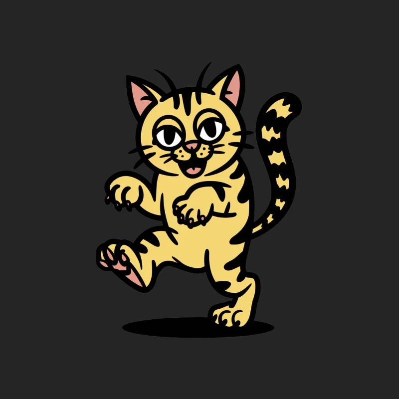 Cute Yellow Cartoon Cat Dancing with Striped Tail Female Pullover Sweatshirt