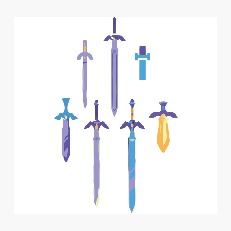 Colorful Fantasy Sword Illustrations for Game Assets Throw Pillow