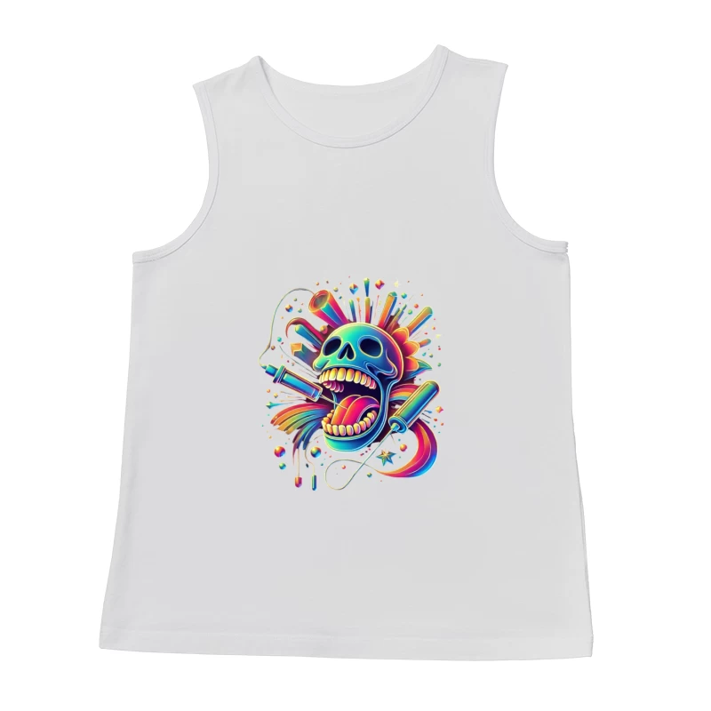 Psychedelic Rainbow Skull Pop Art Design Male Tank Top