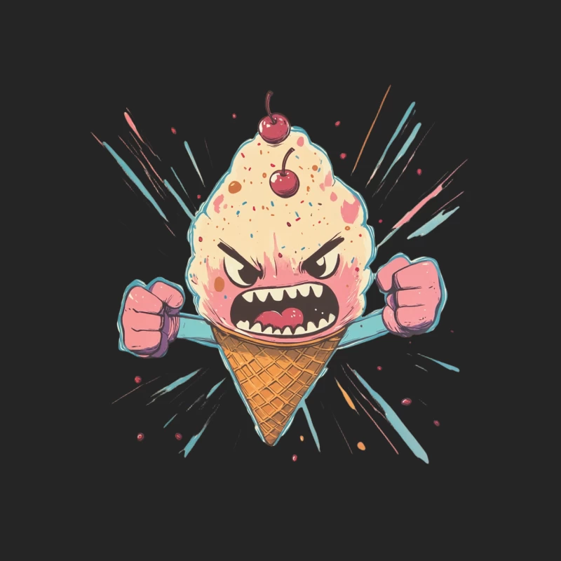 Angry Cartoon Ice Cream Monster with Cherries Female Pullover Sweatshirt