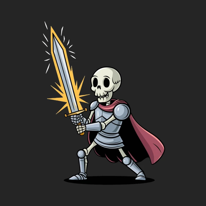 Cartoon Skeleton Knight with Sword in Shining Armor Female Pullover Sweatshirt