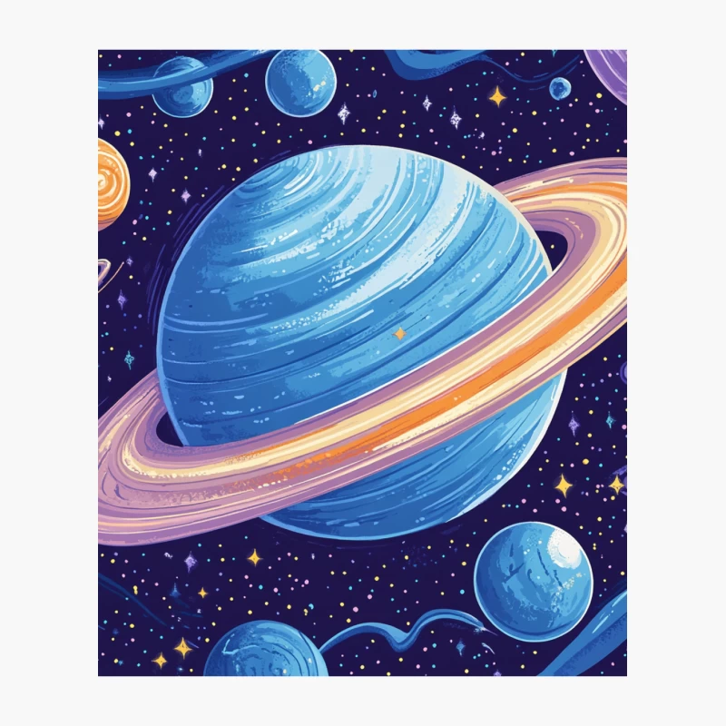 Vibrant Cosmic Illustration: Planets and Universe Cotton Tote Bag