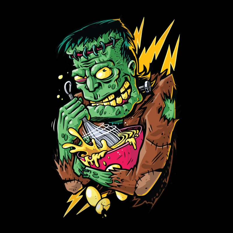 Playful Cartoon Frankenstein Monster with Food Pin