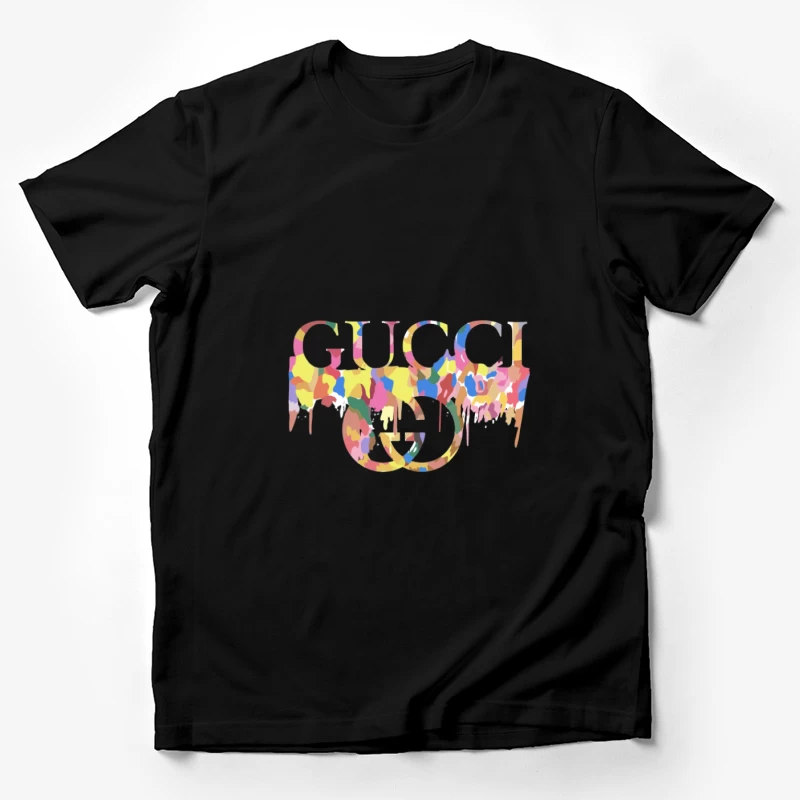 Buntes Gucci-Logo auf schwarzem Hintergrund Herren T-Shirt