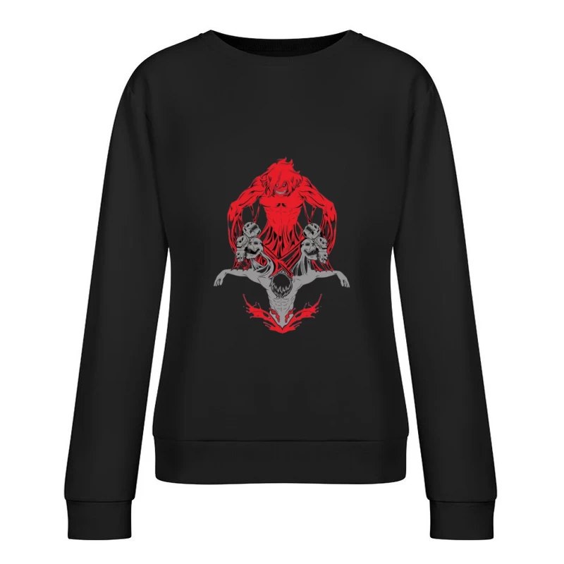 Rote und graue monströse Figuren Damen Pullover Sweatshirt