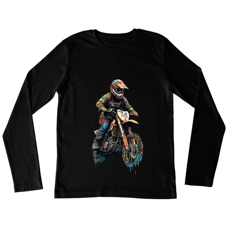 Dynamic Motocross Rider in Action Female Long Sleeve T-Shirt