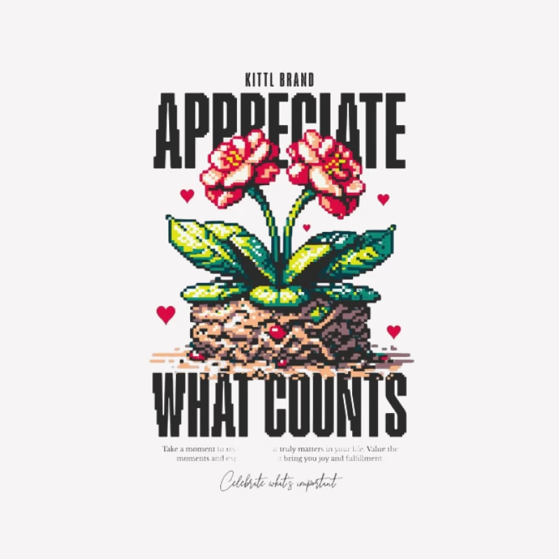 Art Pixel de Fleurs avec Message Inspirant Homme T-Shirt