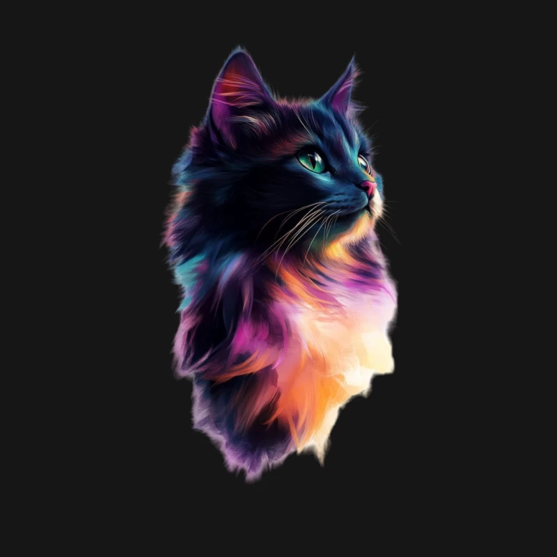 Colorful Cat Profile in Vibrant Digital Art Male Long Sleeve T-Shirt